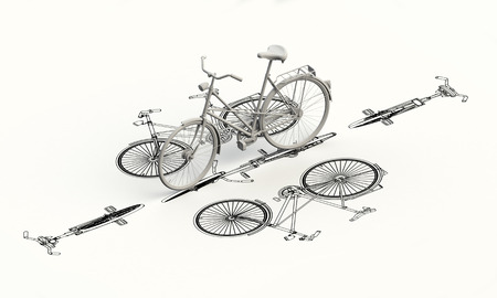 Bicycle plan with 3d model on topの写真素材