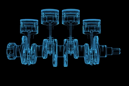 Cylinder crank 3D xray blue transparentの写真素材
