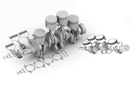Crank 4 cylinder chart with 3d imageの写真素材