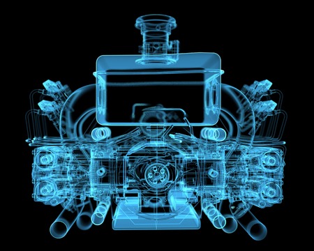 Vehicle motor  3D xray blue transparent の写真素材