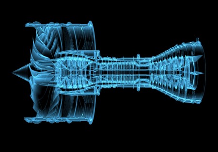 Jet engine turbine  3D xray blue transparent の写真素材
