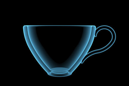 Empty cup (3D xray blue transparent isolated on black background)の写真素材
