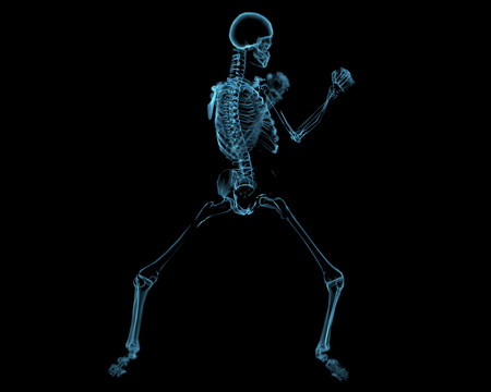 Fighting skeleton (3D xray blue transparent isolated on black background)の写真素材