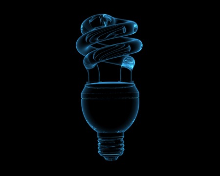 Fluorescent Spiral Bulb  3D xray blue transparent の写真素材
