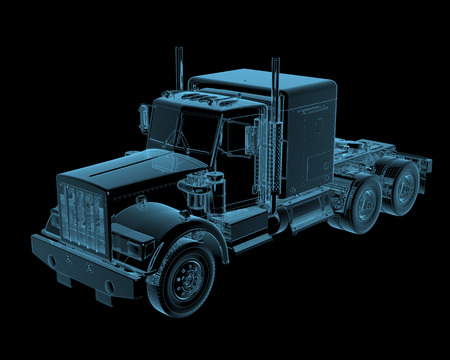 Truck x-ray blue transparent isolated on blackの写真素材