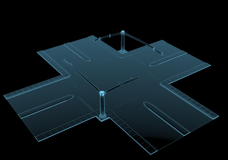 Street intersection x-ray blue transparent isolated on blackの写真素材