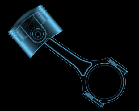 Engine piston x-ray blue transparent isolated on blackの写真素材