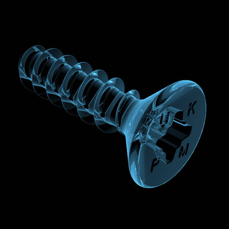 Wood screw x-ray blue transparent isolated on blackの写真素材