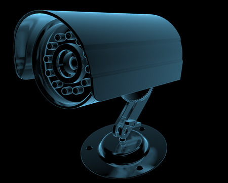 Cctv surveillance camera x-ray blue transparent isolated on black
