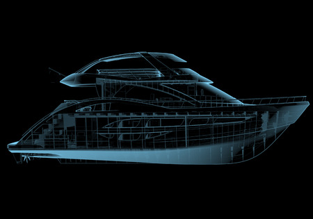 Luxury yacht x-ray blue transparent isolated on blackの写真素材