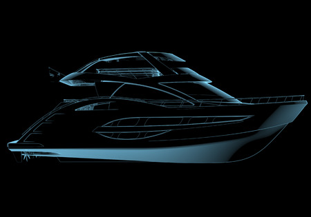 Luxury yacht x-ray blue transparent isolated on blackの写真素材
