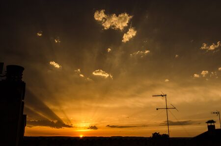 The evening in the city of zaragoza (spain).の写真素材