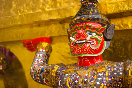 Monkey red are charature form Thai literature to decorate at Wat Phra kaew inside grand palace Bangkok, Thailand.の写真素材