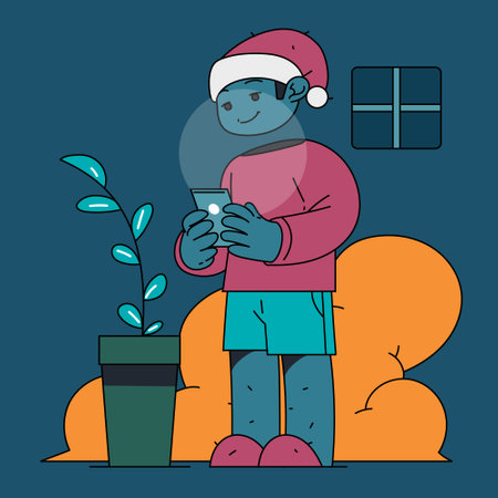 santa claus enjoying his work time on christmas eve in flat designのイラスト素材
