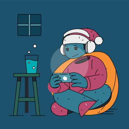 santa claus enjoying his work time on christmas eve in flat designのイラスト素材
