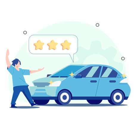 People are very happy when they buy expensive cars. expensive new car. Vector Illustrationのイラスト素材