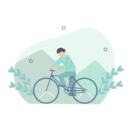 people riding bicycles. Men cyclists. riders cycling in nature. Happy young and old bicyclists. Flat vector illustration isolated on white backgroundのイラスト素材