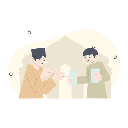 ramadan illustration. someone who receives water to break the fast.のイラスト素材