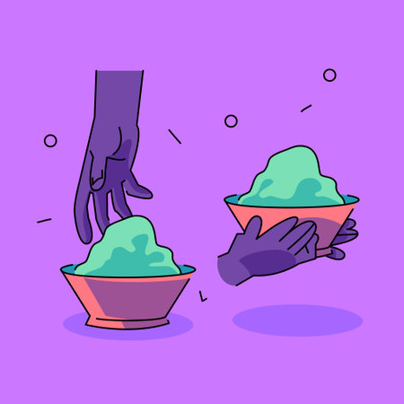 Vector Art of Hands Covered in Colors Celebrating Holi, the Hindu Festival of Springのイラスト素材