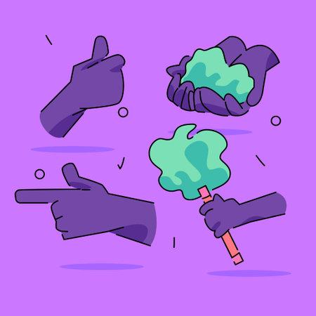 Vector Design of Holi Celebration. Hands sign Smearing Colors in Fun and Laughterのイラスト素材