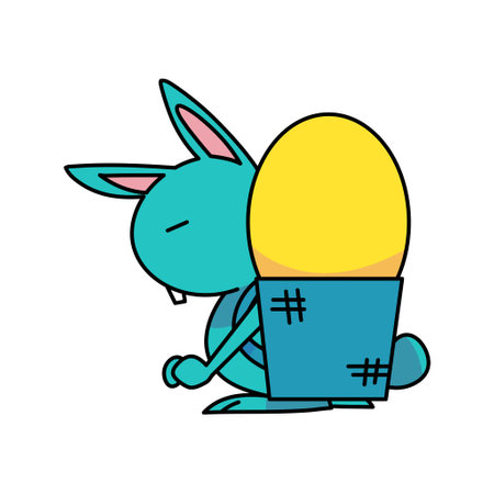 Easter blue bunny holding Easter eggs. flat vector illustrationのイラスト素材