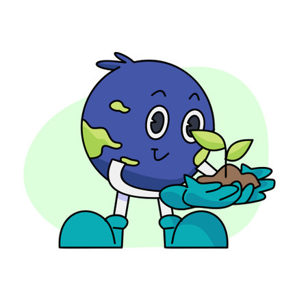 Vintage motivation poster or card design template with walking happy cute Earth planet character mascot with better days ahead caption for t shirt print. Vector illustrationのイラスト素材