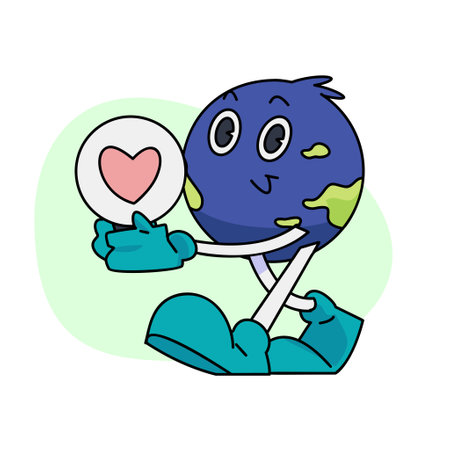 Vintage motivation poster or card design template with walking happy cute Earth planet character mascot with better days ahead caption for t shirt print. Vector illustrationのイラスト素材