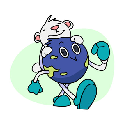 Vintage motivation poster or card design template with walking happy cute Earth planet character mascot with better days ahead caption for t shirt print. Vector illustrationのイラスト素材