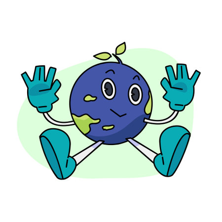 Vintage motivation poster or card design template with walking happy cute Earth planet character mascot with better days ahead caption for t shirt print. Vector illustrationのイラスト素材