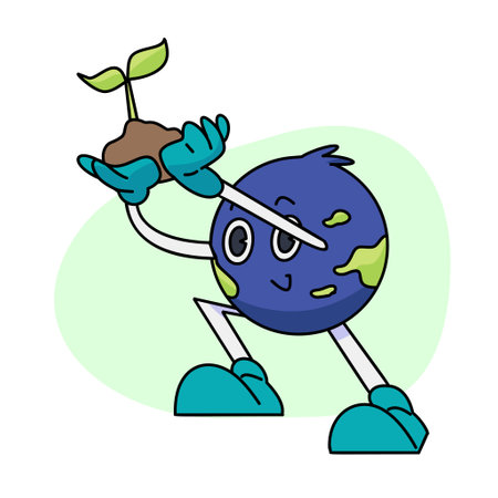 Vintage motivation poster or card design template with walking happy cute Earth planet character mascot with better days ahead caption for t shirt print. Vector illustrationのイラスト素材