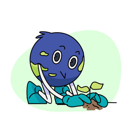 Vintage motivation poster or card design template with walking happy cute Earth planet character mascot with better days ahead caption for t shirt print. Vector illustrationのイラスト素材
