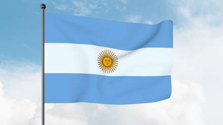 3D Illustration of The flag of Argentina is a triband, composed of three equally wide horizontal bands coloured light blue and white.の写真素材