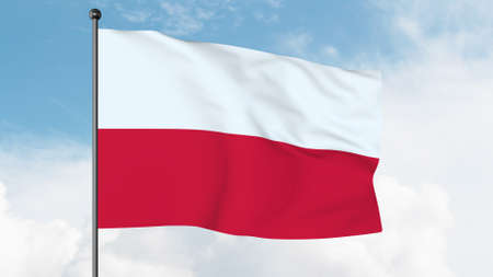 3D Illustration of The national flag of Poland consists of two horizontal stripes of equal width, the upper one white and the lower one red.の写真素材