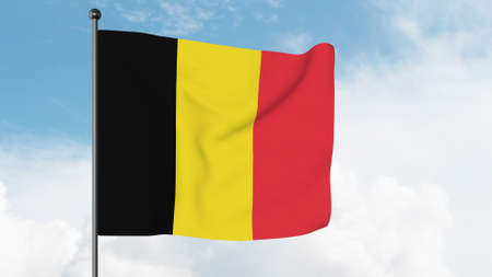 3D Illustration of The national flag of Belgium is a tricolour consisting of three equal vertical bands displaying the national colours of Belgium: black, yellow, and red.の写真素材