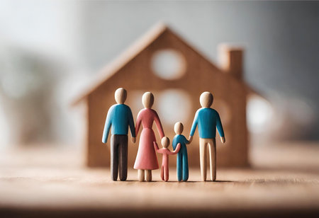 Loving Home Sweet Home: Wooden Figurines in a Happy Familyの素材