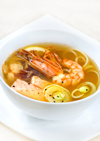 salmon soup, shrimpの写真素材