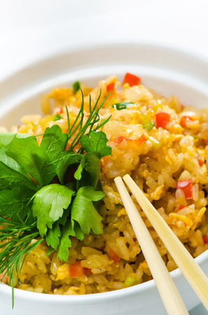 seafood and rice on white backgroundの写真素材
