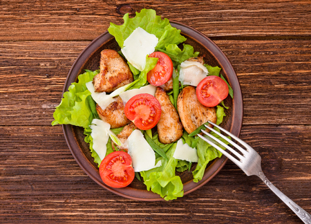 Salad with meat and tomatoes.の写真素材