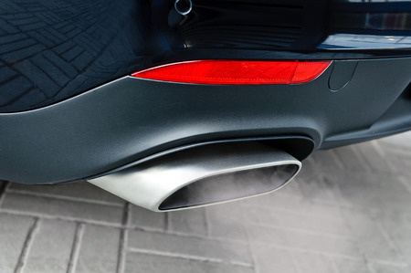 Close up of a car dual exhaust pipeの写真素材