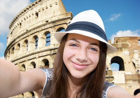 Self-portrait of a young beautiful womanの写真素材