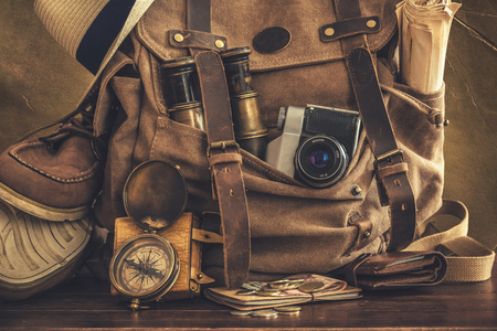 Looking image of travel concept. Backpack. Retro effect.の写真素材