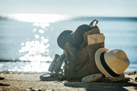 Looking image of travel concept. Background of sea. Close-up.の写真素材