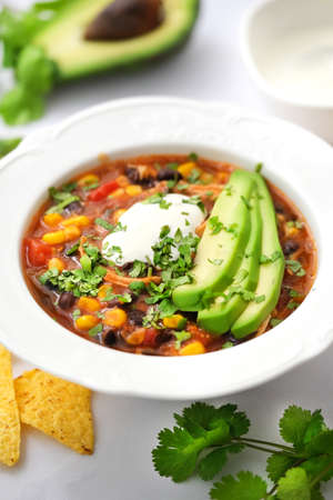 Mexican food. Chicken enchilada soup.の写真素材