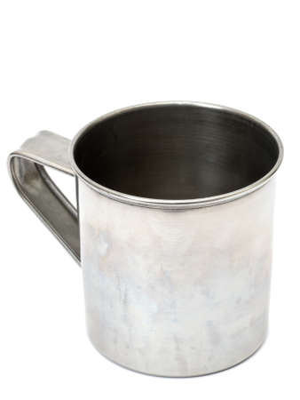 old metal mug on white background, isolatedの写真素材