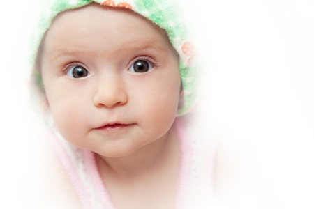 Curious Baby isolated on whiteの写真素材
