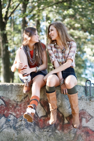 two girlfriends outdoorの写真素材