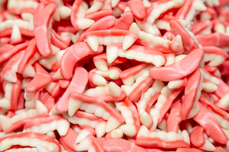 Colored jelly marmalade in the form of teeth, sweet dessert.の写真素材