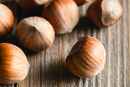 Hazelnut, fresh organic filbert, nuts macro, food background.の写真素材