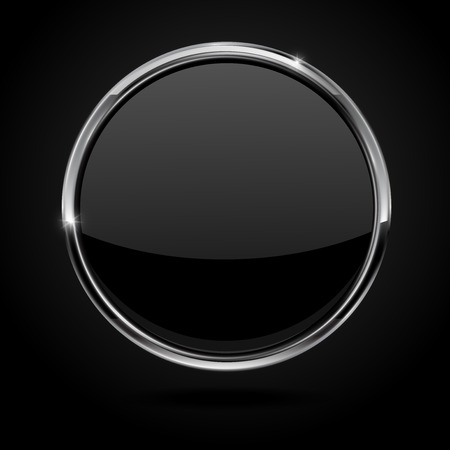 Black button with metal  frame.  illustration isolated on black backgroundのイラスト素材