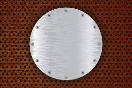 Metal background with round riveted plate. illustrationのイラスト素材